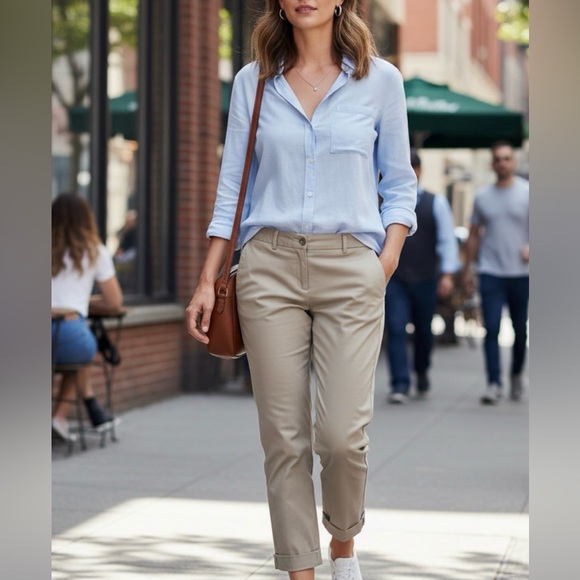 Lands' End Pants - Lands End Pants Womens 12P Khaki Straight Crop Chino Flat Front Minimalist New